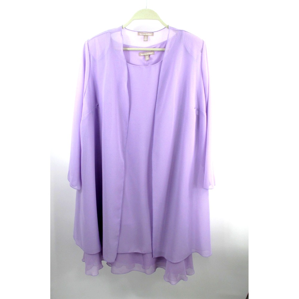 NWT WOMAN WITHIN 2pc Midi Shift Dress Women Size 20W Petite Lavender Chiffon